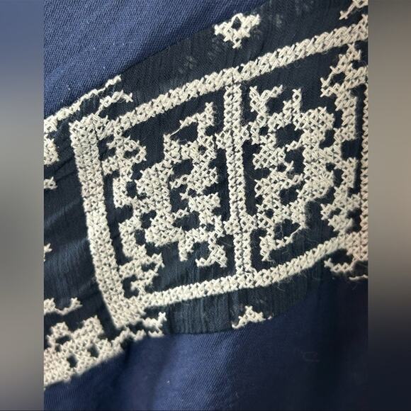 Anthropologie Octavia Embroidered Belted Boho Mini Dress Medium – Blue & White - Picture 7 of 11